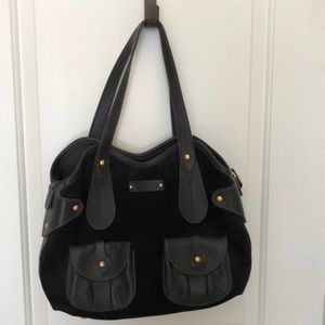 Authentic black suede and leather Ferragamo medium sized tote